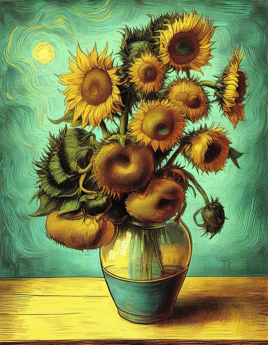 drawing of Van Gogh's sunflowers on Tensor.Art