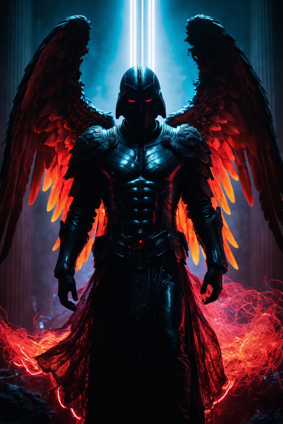 ultra-detailed,  illustration,  dark silhouette of a rotten archangel man on Tensor.Art