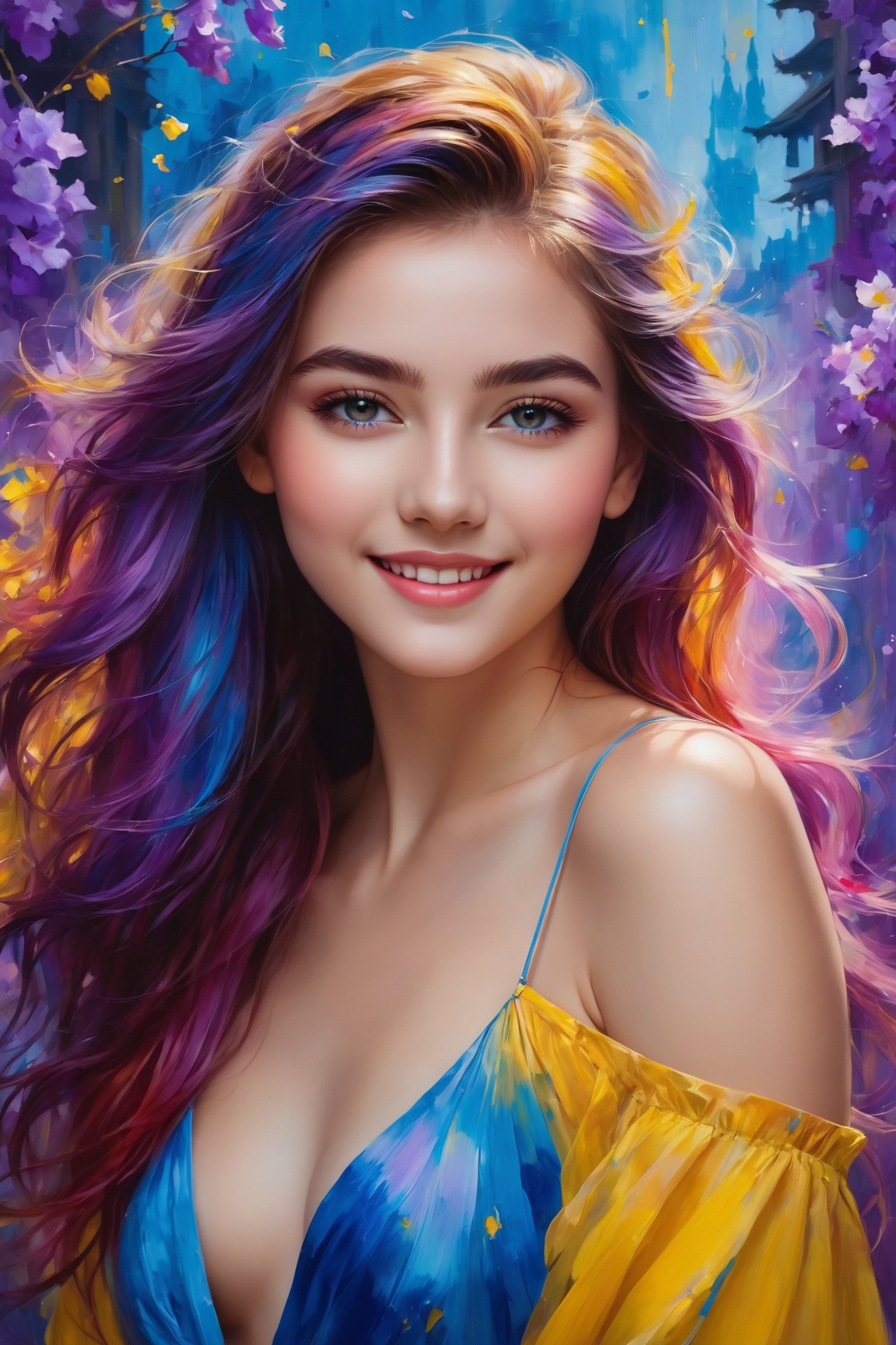 An enchanting 8K oil painting masterpiece,  ,  Exquisitely portraying her perfect face with soft on Tensor.Art