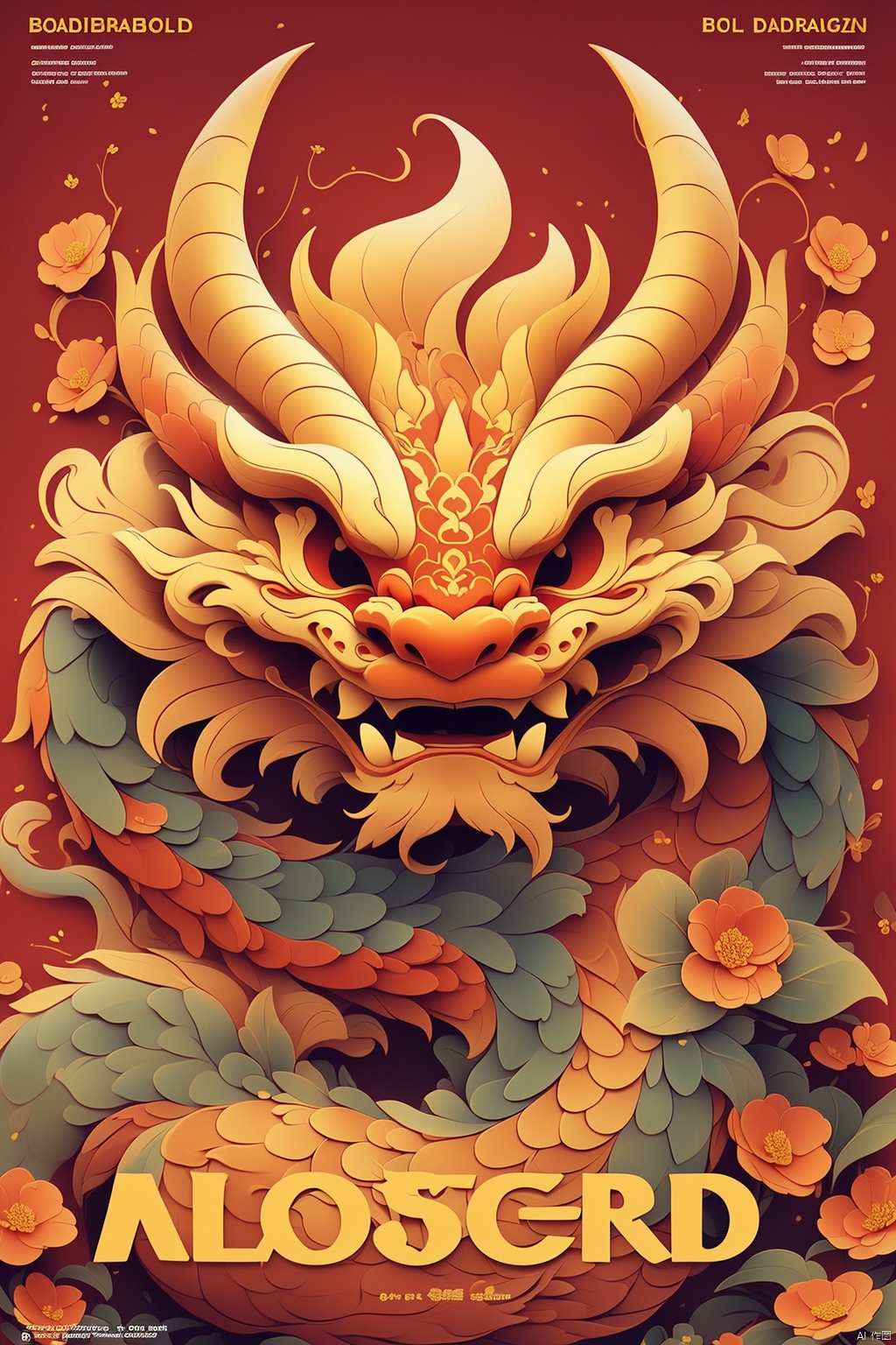  Chinese dragon illustration style,gold theme,red background,gold dragon,Front view,flower,cloud,plant,(best quality:1.2),(((The text on the cover should be bold and attention-grabbing, with the title of the magazine and a catchy headline))),,