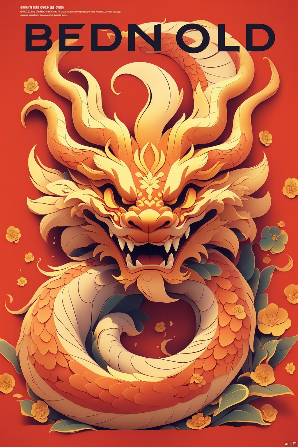  Chinese dragon illustration style,gold theme,red background,gold dragon,Front view,flower,cloud,plant,(best quality:1.2),(((The text on the cover should be bold and attention-grabbing, with the title of the magazine and a catchy headline))),,