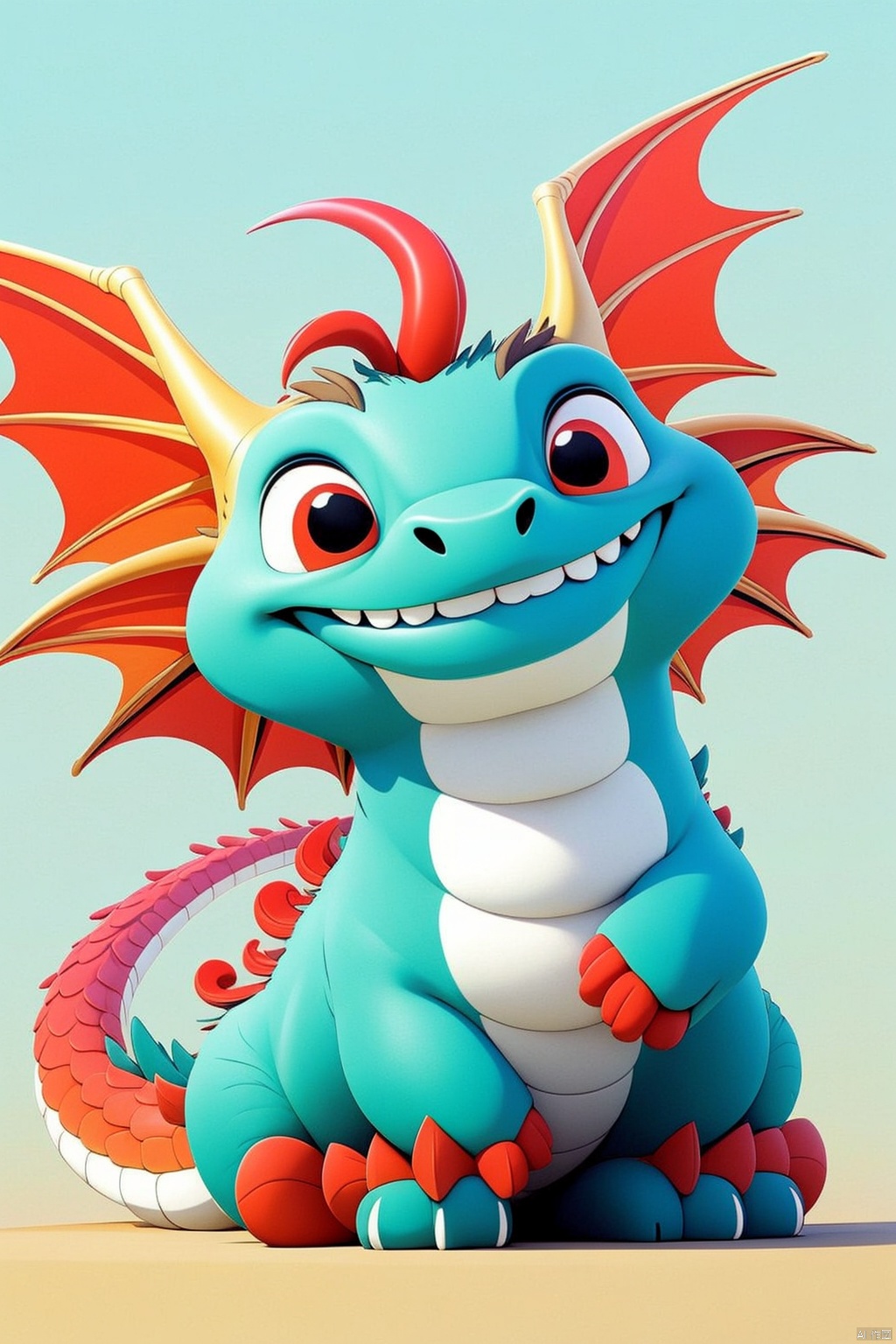 red dragon,smile,outdoors,simple background,,