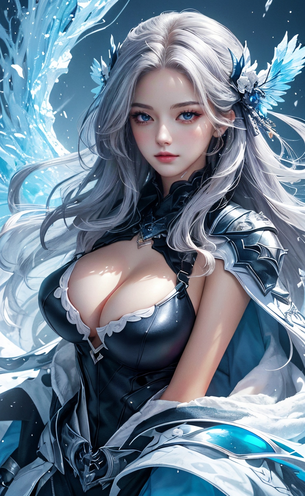 (masterpiece, top quality, best quality, official art, beautiful and aesthetic:1.2),(1girl:1.2),cute,extreme detailed,(abstract:1.4, fractal art:1.3),(silver_hair:1.1),fate \(series\),colorful,highest detailed,fire,ice,lightning,(splash_art:1.2),jewelry:1.4,hanfu,scenery,ink,(huge breasts:1.4, cleavage:1.2),<lora:1111白皙质感:0.8>,
