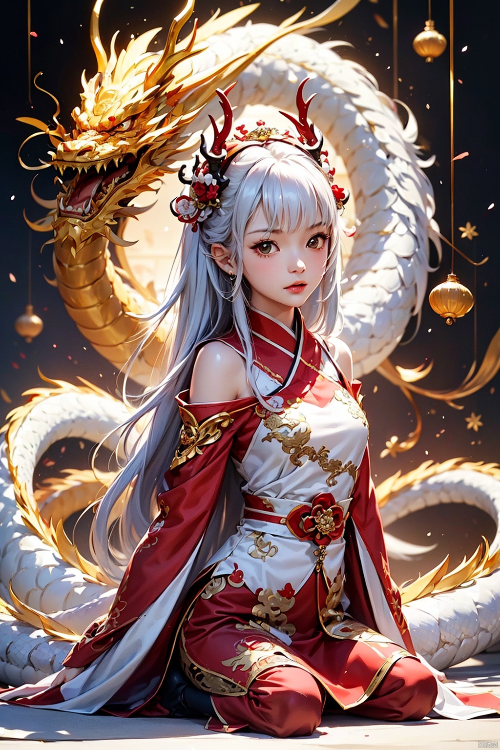 (龙年, two zero two four New Year,1girl, Dragon, Oriental Dragon, ),Loli
