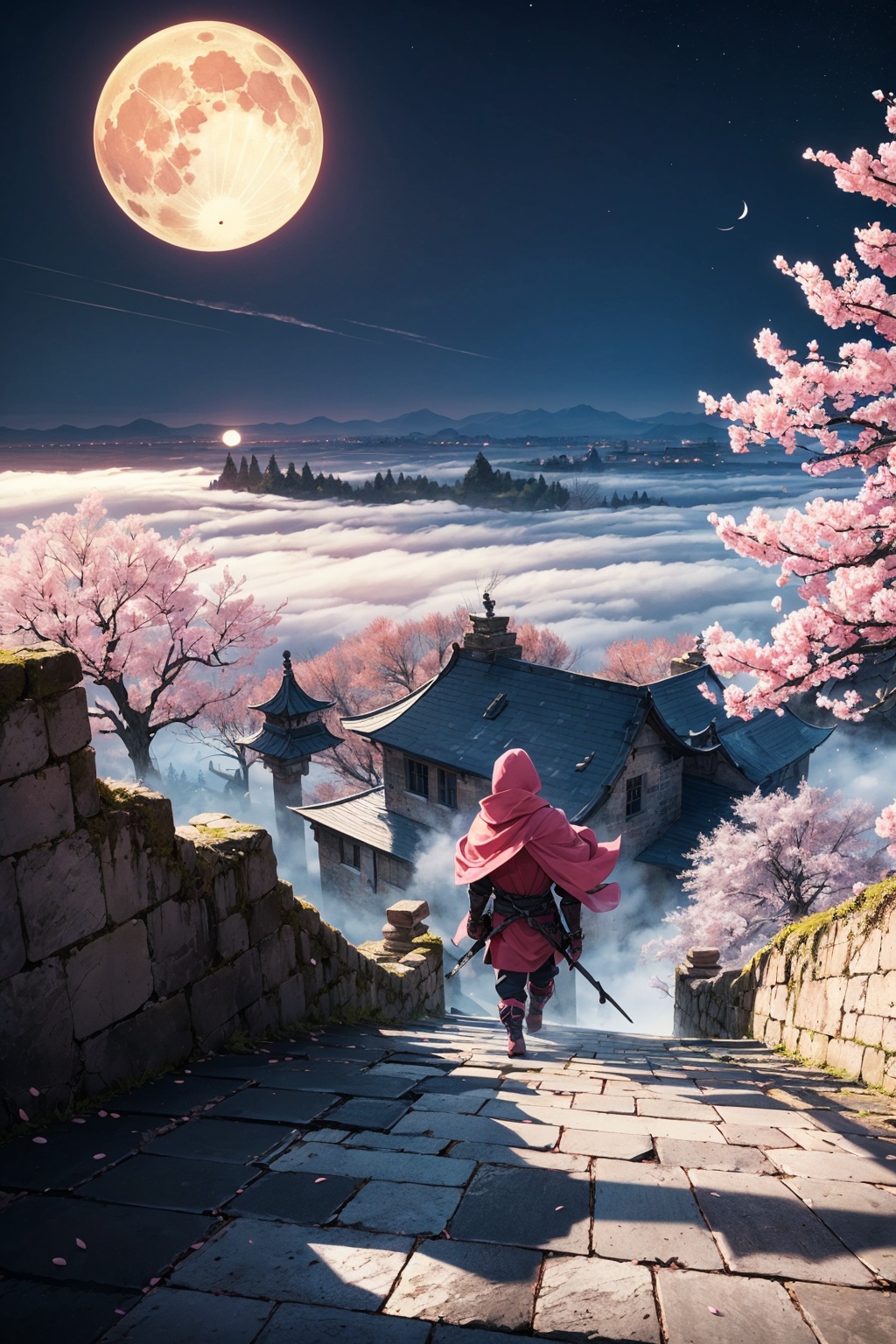 concept art,  wide angle shot,  A stealthy pink ninja on Tensor.Art