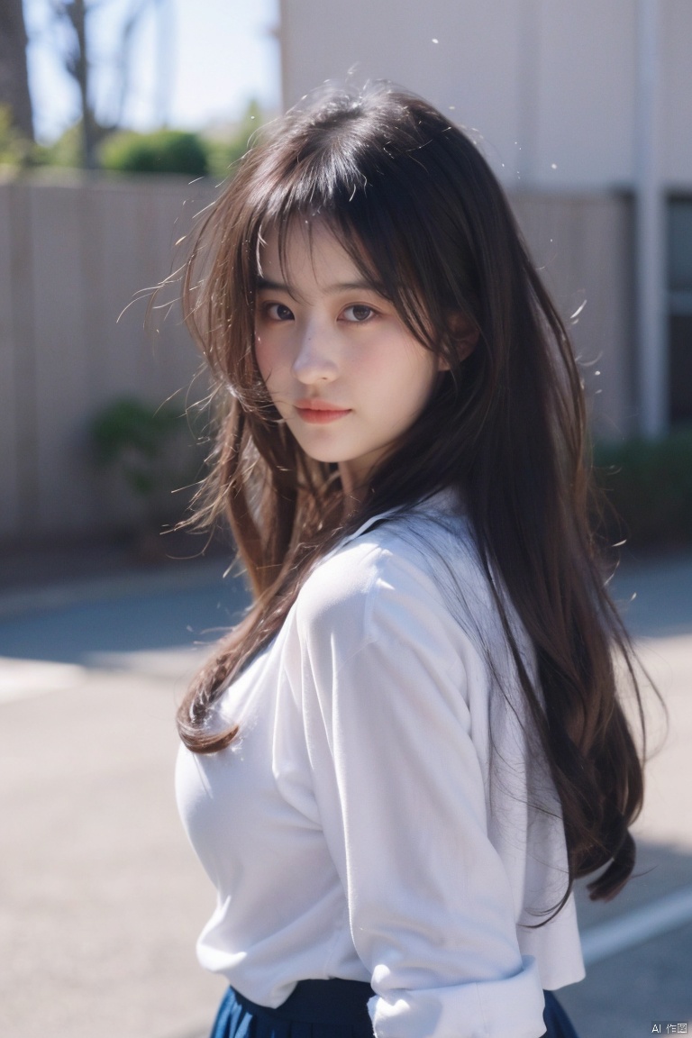 best quality, masterpiece, ultra high res,1girl, big breast, looking at viewer, yosshi film ,school dress