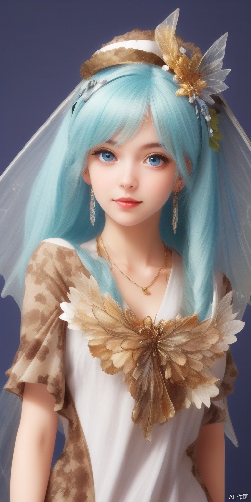  1girl, crystal wings, twintails, solo, jewelry, earrings, hat, hair ornament, looking at viewer, hatsune miku, blue hair, blue eyes, white background, long hair, blue headwear, plaid, bow, beret, parted lips, hair, wings, crystal, Fairy,,,