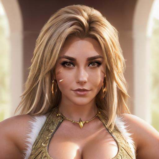 ))) fit muscular woman,  blonde long spiky hair,  brown marking on cheek on Tensor.Art