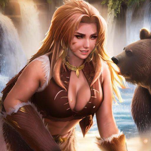 ))) fit muscular woman,  blonde long spiky hair,  brown marking on cheek on Tensor.Art
