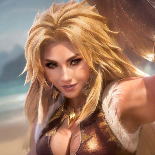 ))) fit muscular woman,  blonde long spiky hair,  brown marking on cheek on Tensor.Art