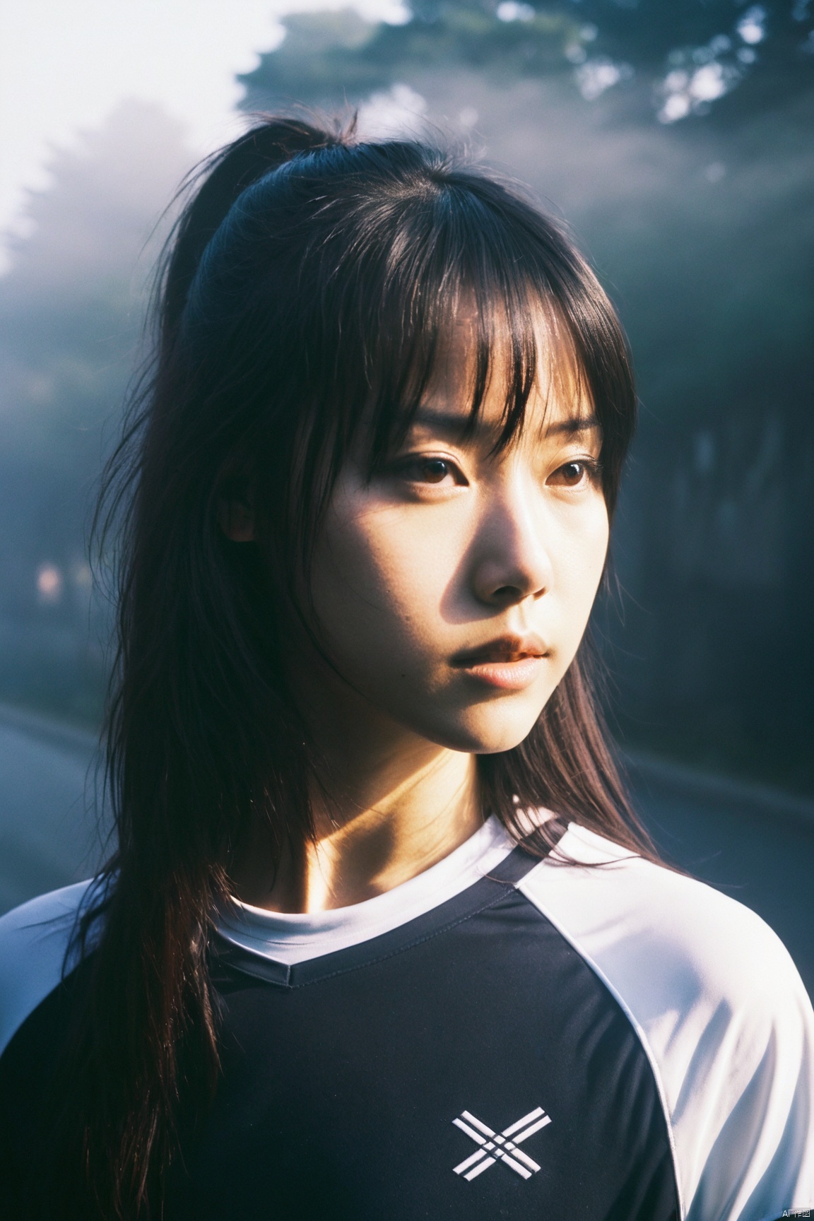  a girl close up,chinese girl,tyndall effect,sportswear,foggy,dark shadow photography,surreal dramatic lighting shadow (lofi, analog)
, xxmixgirl, sunlight