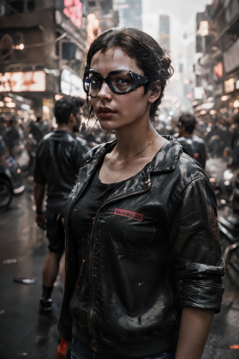 photorealistic,  portrait of the cyberpunk couple at the cyberpunk city at the street,  cyberpunk goggles on their faces o...
