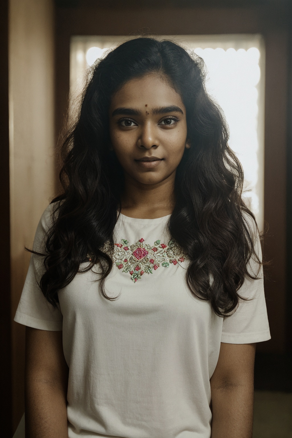 20 year old mallu woman,  long curly brown hair,  front view on Tensor.Art