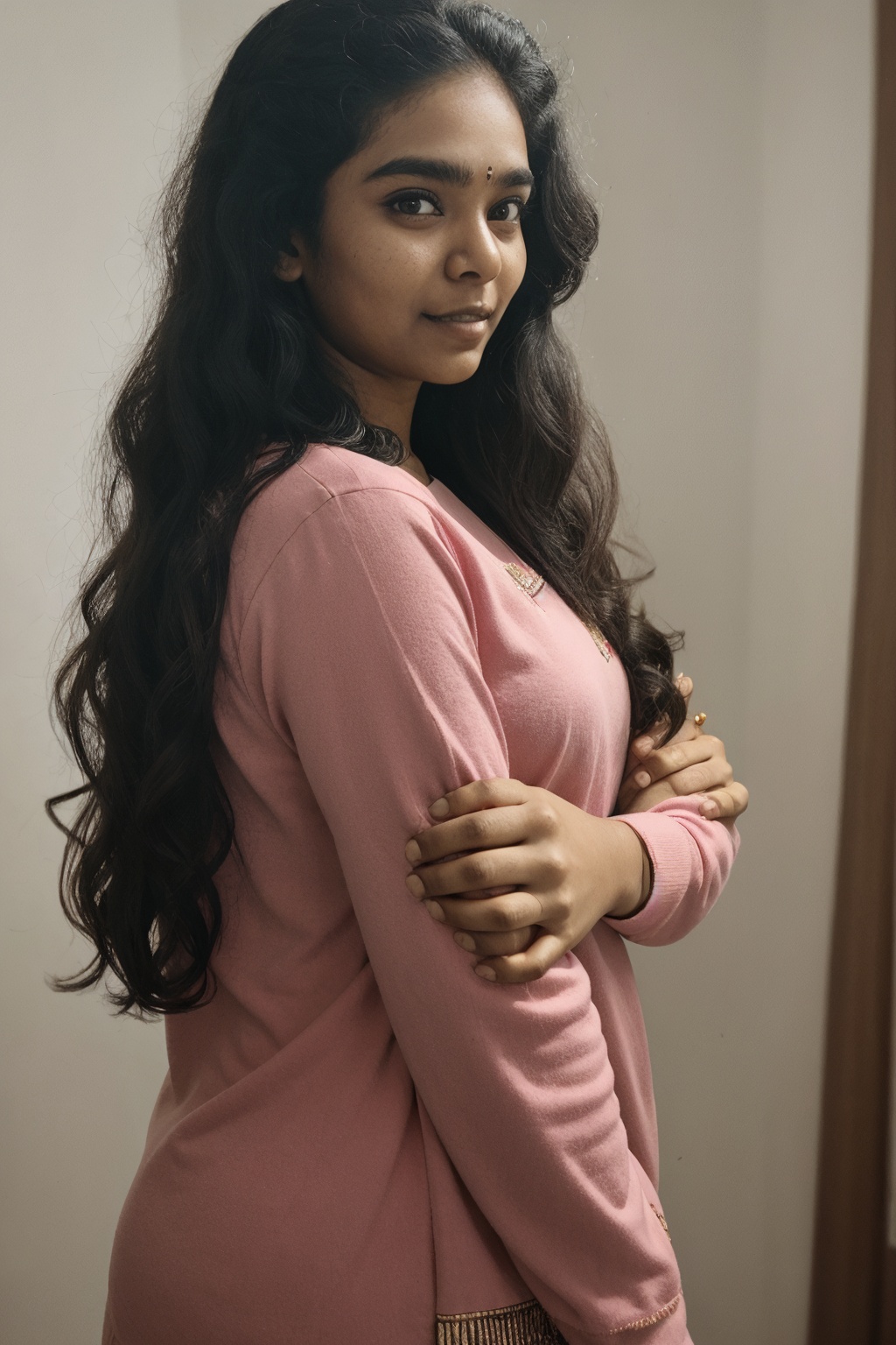 20 year old mallu woman,  long curly brown hair,  front view on Tensor.Art