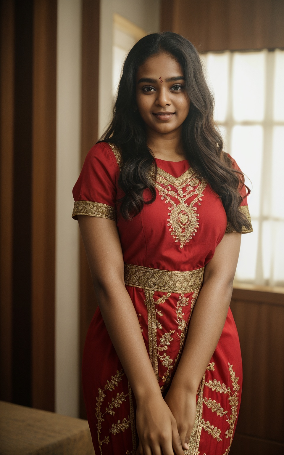 25 year old mallu woman,  thick hip,  long curly brown hair on Tensor.Art