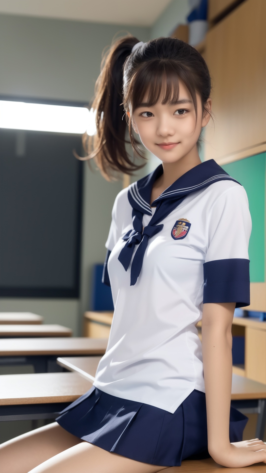 girl standing in school classroom,  photorealistic,  masterpiece on Tensor.Art