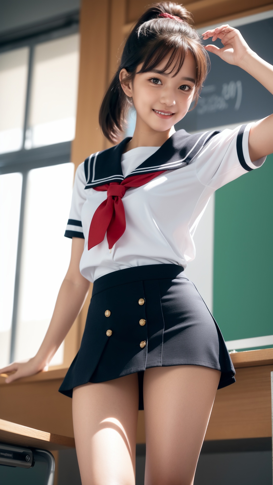 girl standing in school classroom,  photorealistic,  masterpiece on Tensor.Art