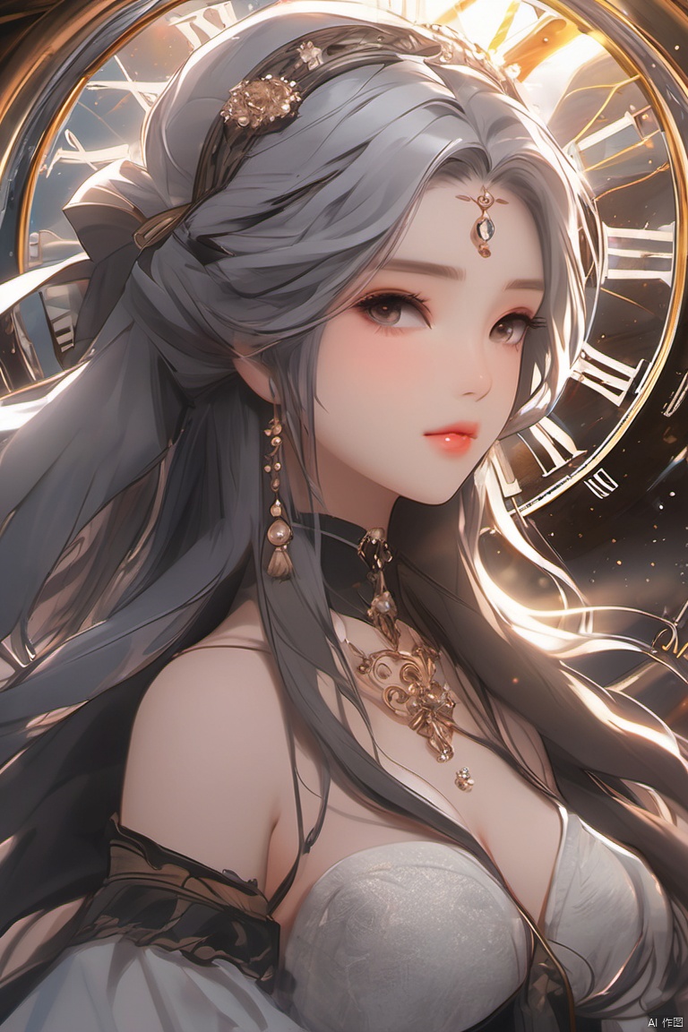 MTaier,masterpiece:1.4),(best quality:1.4),(extremely detailed CG unity 8k wallpaper:1.4),(best shadows:1.2),(ray tracing:1.2),(illustration:1.2),(high saturation:1.3),(magical 1girl:1.2),(loli and cute:1.3),(solo:1.3),( bloom:1.2),(upper body:1.6),(dynamic pose:1.3),(arms behind back:1.3),(look at viewer:1.2),((night_sky:1.5) and (galaxy with meteor:1.3)),(drak cemetery:1.5) and (clock tower:1.5),(outdoors:1.4),(finely:1.2),(twintails and handle hair and messy hair and floating hair and extremely long hair with black ribbon and ahoge:1.3),(white hair:1.4),(light red eyes:1.4),(beautiful delicate eyes with eyelashes and eyeshadow and eyeliner),(extremely beautiful face with light blush:1.3),(makeup:1.3),(light simle and opening mouth sightly),(bare shoulders and obvious collarbone:1.2),(huge gold magic circle in sky:1.5),(gold halo around:1.3),(big transparent clock behind back:1.3),(huge wings:1.4),(opening (Miko clothing:1.3) with button and golden edges:1.3),(medium breasts with black lace bras:1.4),(slim body:1.3),(++sweat++),(+++wet+++),(++light particles++),(sparking:1.4),(gold magic effects and gold currents surrounding body:1.4),(golden Fluttered detailed splashes:1.4),(crystals:1.3),(floating cross golden ribbon and lines:1.4),(tyndall effect and hires:1.4),fisheye,(Aestheticism Painting:1.3),(best illumination:1.2),(( transparent gold strips:1.3) everywhere),(depth of field:1.4)  