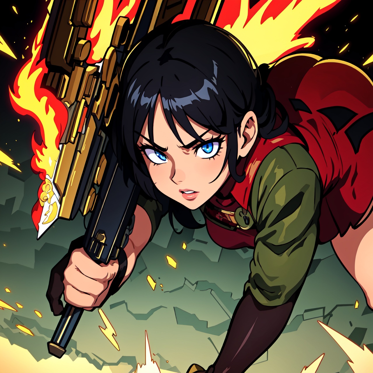 a girl holding a weapon,  detailed eyes,  detailed lips on Tensor.Art
