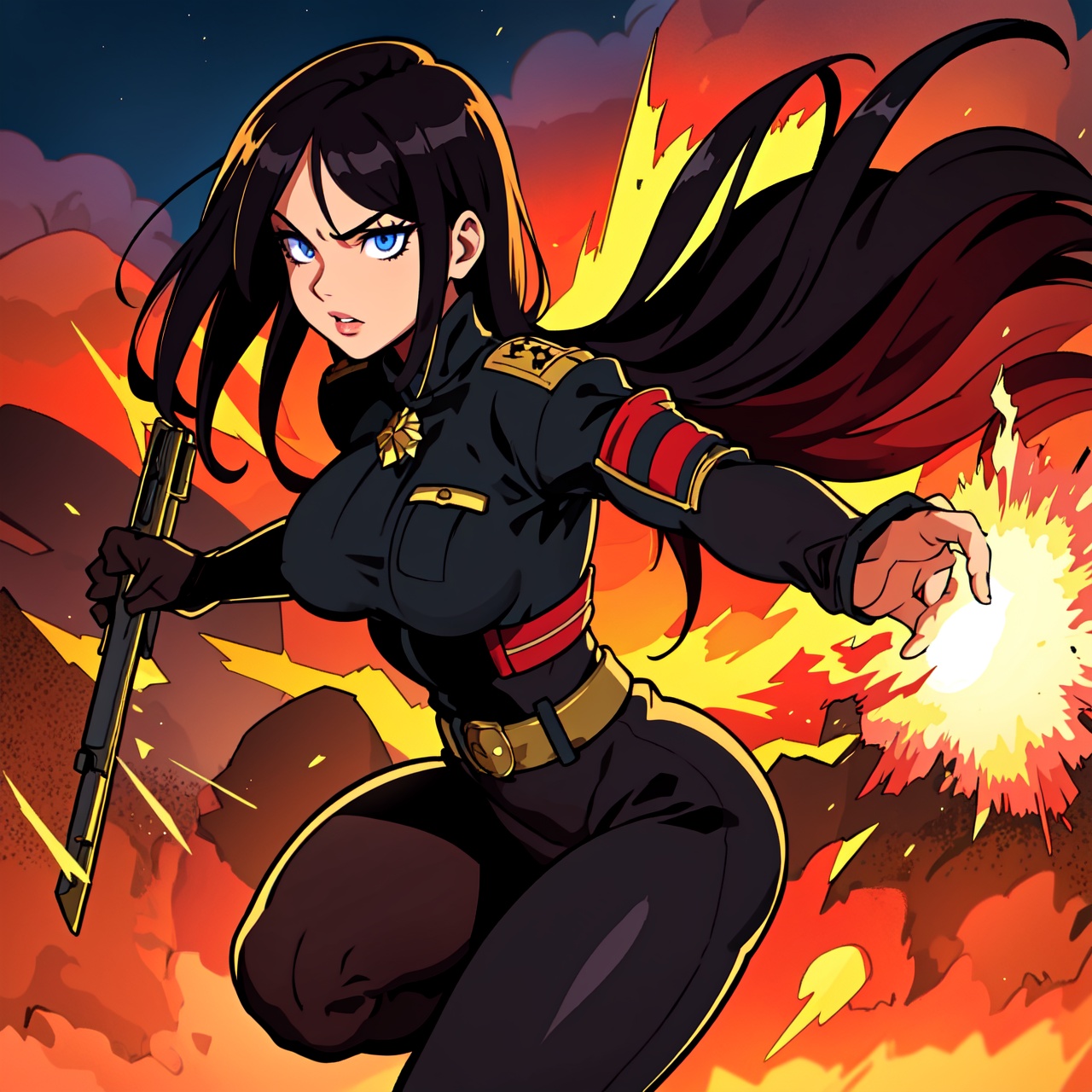 a girl holding a weapon,  detailed eyes,  detailed lips on Tensor.Art