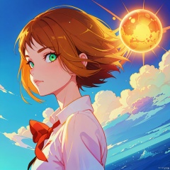  lonley yellow orb floating in sky, behance hd by jesper ejsing, by rhads, makoto shinkai and lois van baarle, ilya kuvshinov, rossdraws radiating a glowing aura global illumination ray tracing hdr