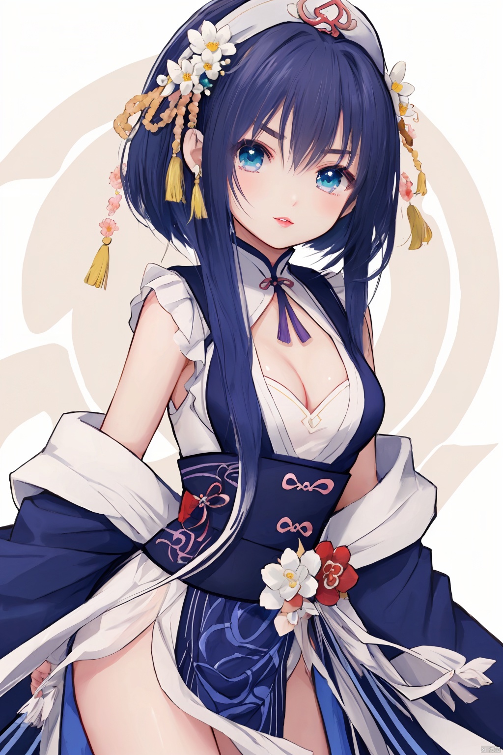  (Masterpiece:1.2, high quality),(pixiv:1.4),Eyebrows like willow leaves,The face is as beautiful as a flower,the eyes are tender. Small waist,big breasts,revealing cleavage; Lips slightly open,seductive expression.,girl,, mwuxia, mxianv, mpingtu