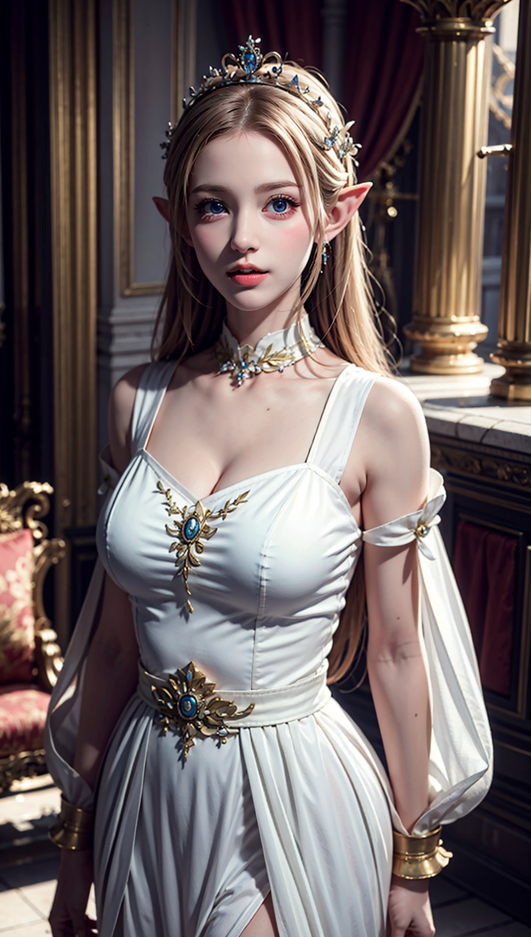 ultra detailed,  white ruffle dress,  royal palace on Tensor.Art