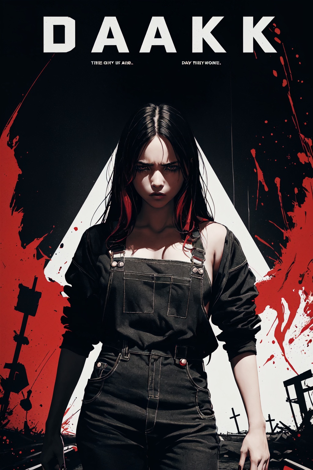 ((((dramatic))),  (((gritty))),  (((intense))) film poster featuring a young woman as the central character. She stands co...