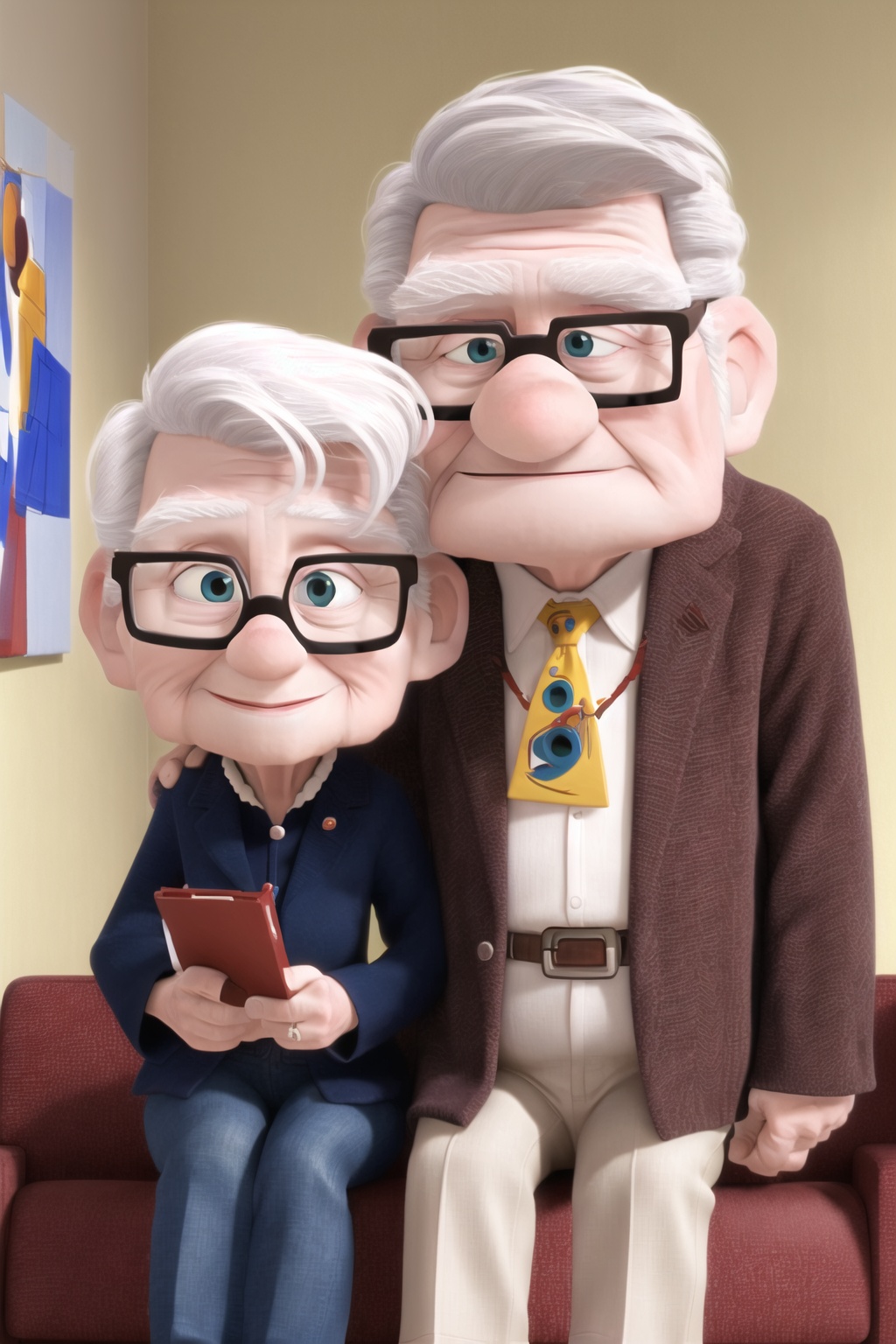 (((masterpiece))),  best quality,  they are (husband and wife). They are talking when sitting on the sofa. Husband: about...