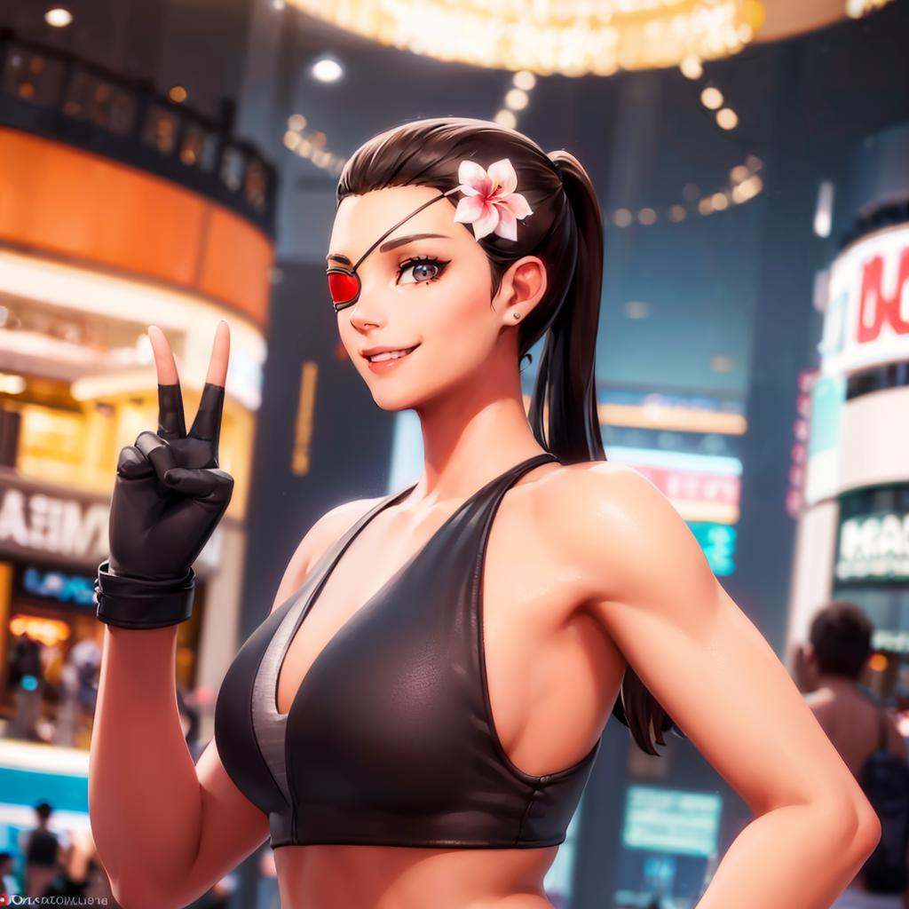 ((a woman standing in the mall,  victory sign,  smiling on Tensor.Art