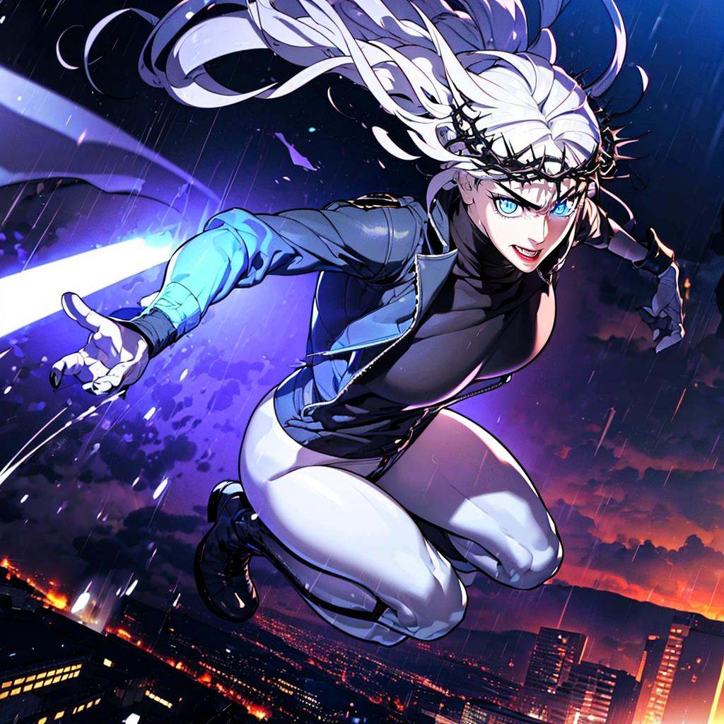 (((flying through the air fighting stance on a street,  full body))) hayanvampire,  with on Tensor.Art