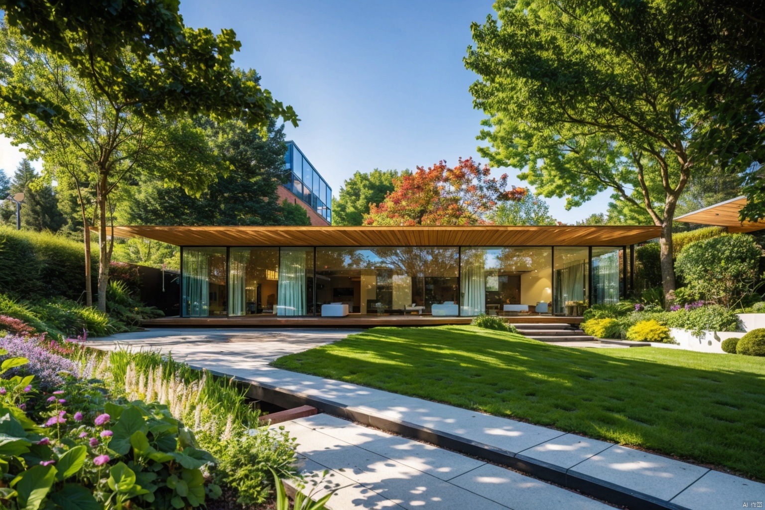  Ornamental Grass,planet, a large glass house with a lot of windows on the side of it and a lot of grass in front of it, David Chipperfield, archdaily, a digital rendering, modernism,