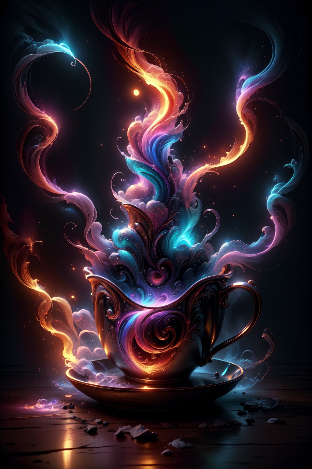 a magical cup of wizard's tea,  in a wizard's kitchen,  extremely detailed by Caption Master on Tensor.Art