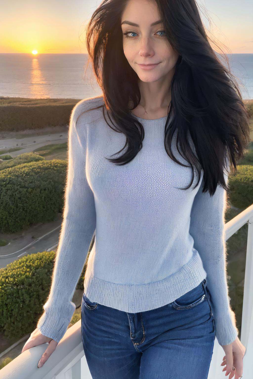 walking on a cliff,  sunset,  beautiful eyes on Tensor.Art
