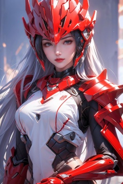  1 girl, science fiction armor,red armor,half body,