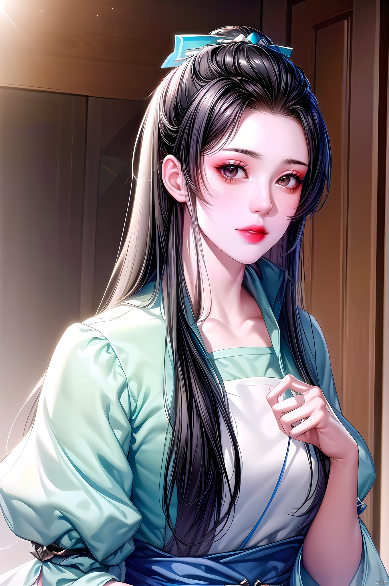 Qishuang, solo, long hair, black hair, leaf,  1girl, autumn leaves, maple leaf, hair ornament, dress,(upper body:1.5), (looking at viewer:1.5), brown eyes,nice hands, perfect balance, looking at viewer, closed mouth, (Light_Smile:0.3), official art, extremely detailed CG unity 8k wallpaper, perfect lighting, Colorful, Bright_Front_face_Lighting, White skin, (masterpiece:1), (best_quality:1), ultra high res, 4K, ultra-detailed, photography, 8K, HDR, highres, absurdres:1.2, Kodak portra 400, film grain, blurry background, bokeh:1.2, lens flare, (vibrant_color:1.2), professional photograph,  (narrow_waist), dark studio, , Qishuang