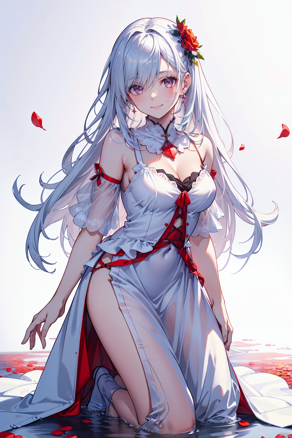 1girl,  red eyes,  white long translucent night gown on Tensor.Art