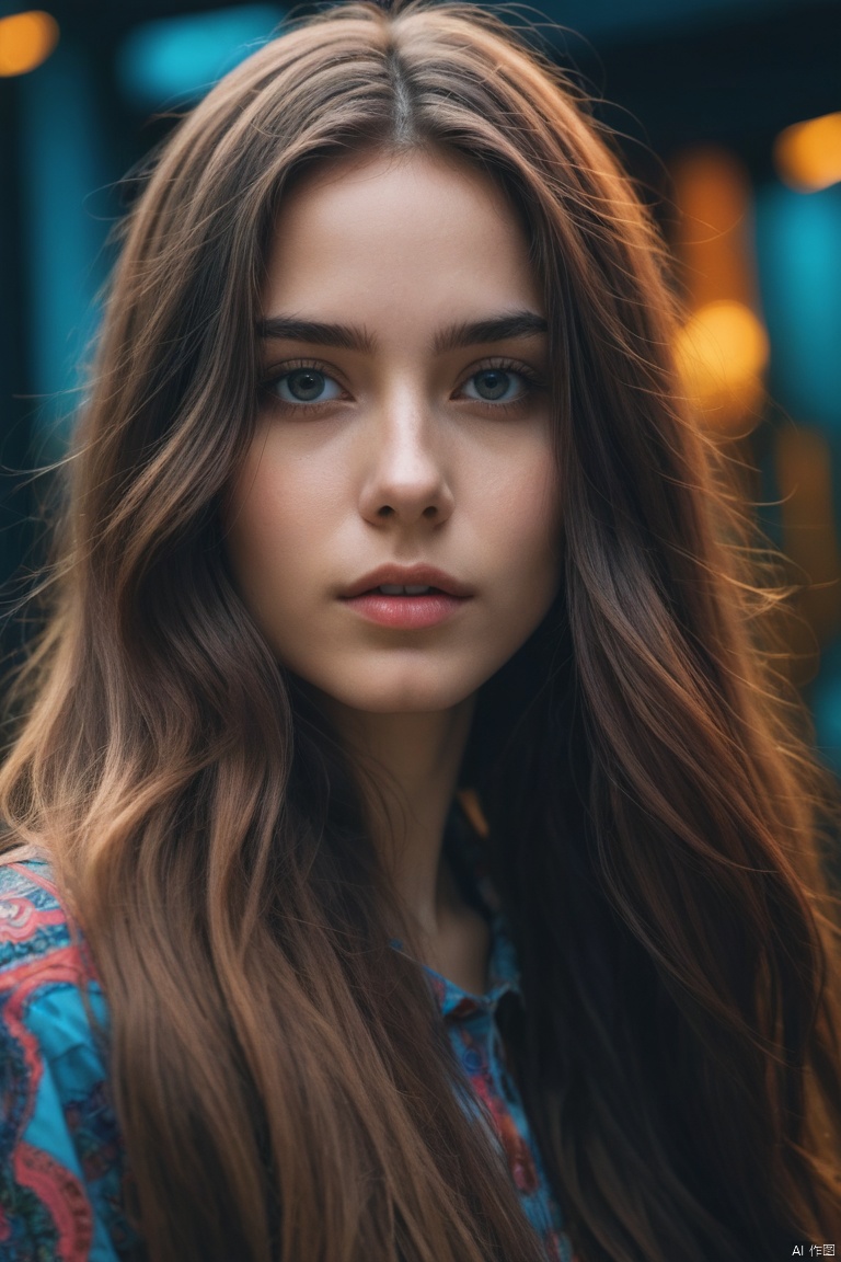 HDR, Vibrant colors, surreal, highly detailed, masterpiece, ultra high res, high contrast, mysterious, cinematic, Film style Psychedelic style 8k portrait of beautiful girl with very long hair,
