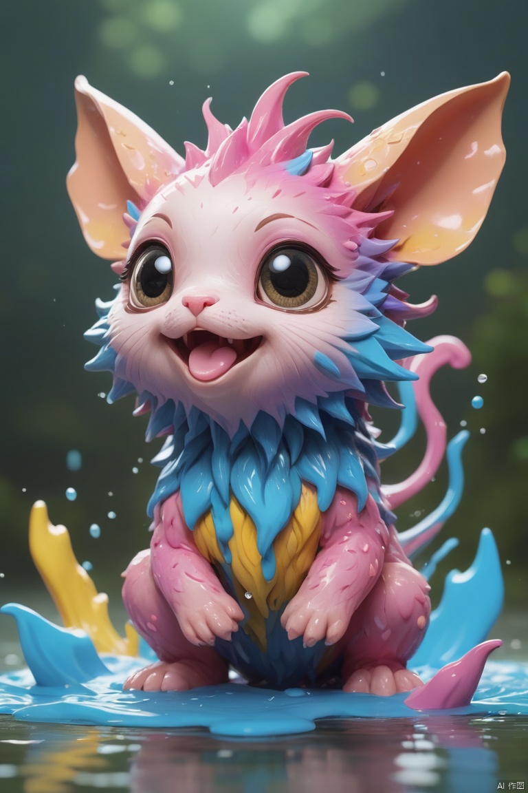 chibi wlop, splash art, a liquid cute adorable  animal creature made of colours, splash style of colourful paint, hyperdetailed intricately detailed, fantastical, intricate detail, splash screen, complementary colours, fantasy, concept art, 8k resolution