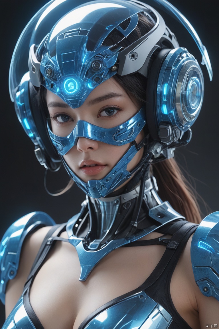 1 demon girl,(wearing full coverage techpunkmask:1.5),(transparent holographic helmet:1.2),mechanical arms,detailed face closeup,summoning circle cave,rituals (art by Yoji Shinkawa Yoshitaka Amano ),black mecha wraps around the entire body,futurism,projectionholographic display,blue holographic halo Laggador'sRing,Surrounded by holographic ribbons throughoutfluorescent,blue,shock,explosion,special effects.Perspective View,3D art,3D rendering,OC rendering.Unreal Engine,Hyper-Realistic,rich background,RealisticDetails,Detailed Depiction,Minute Details. HD,
