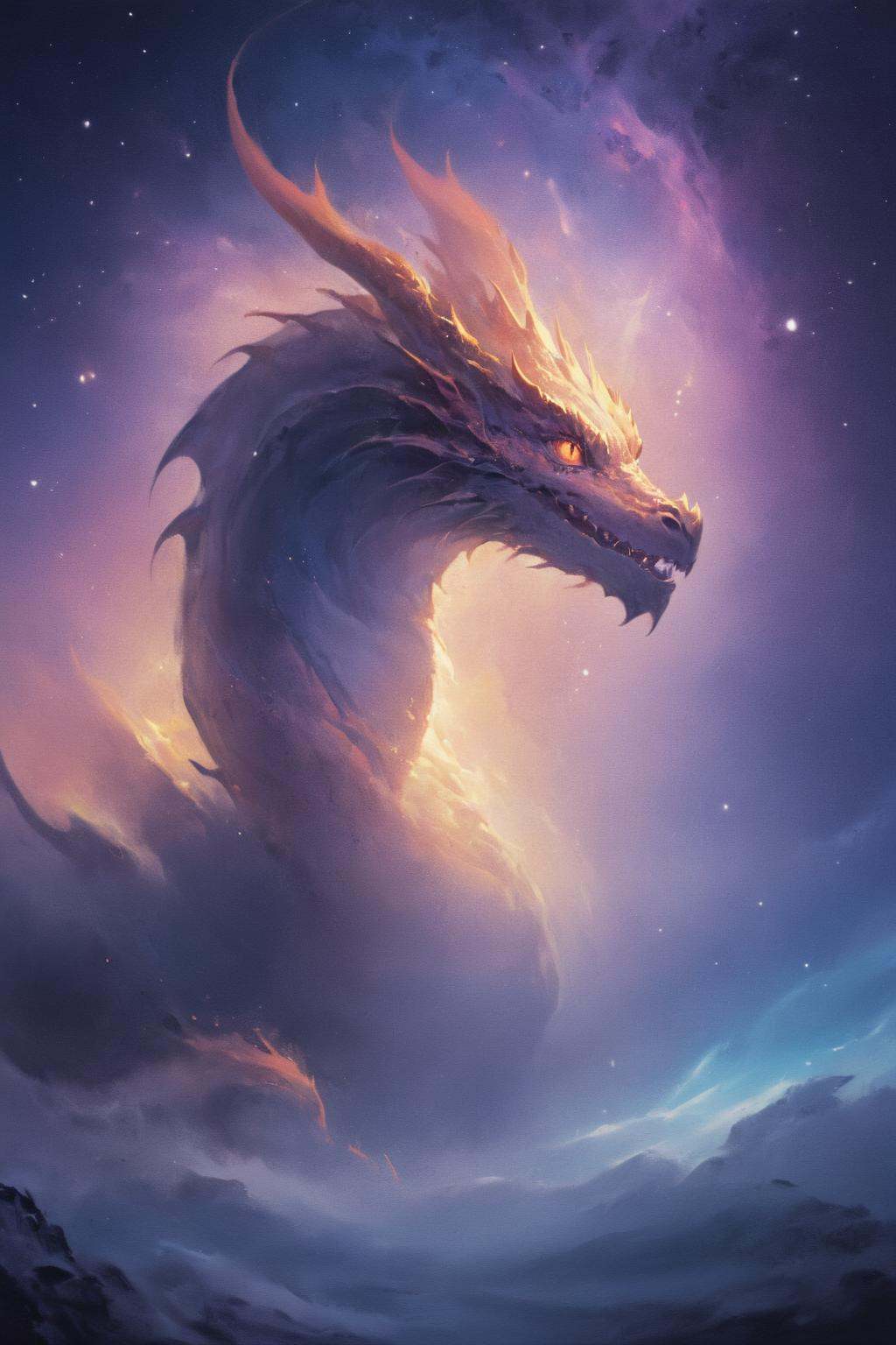 cosmic canvas,  galaxy background,  painting of a dragon on Tensor.Art
