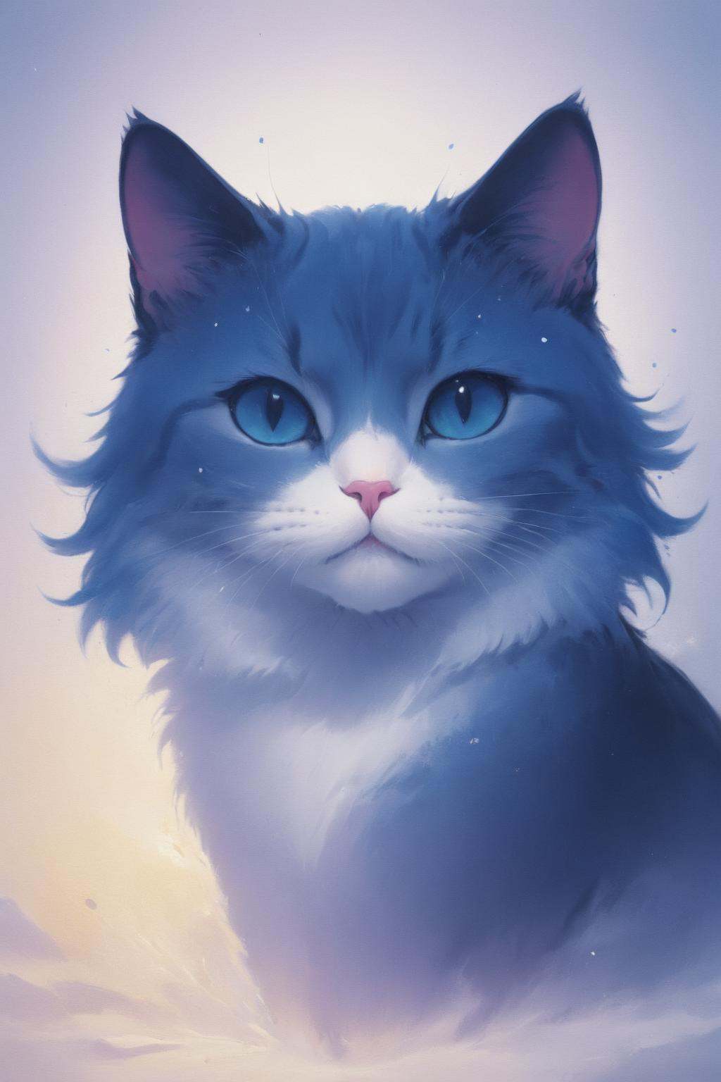 cosmic canvas,  Royal blue hair simple background,  painting of a cat on Tensor.Art