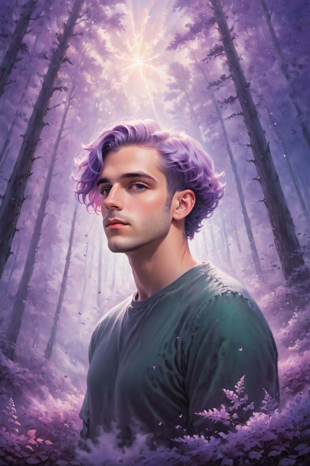 cosmic canvas,  forest background,  painting of a handsome man on Tensor.Art