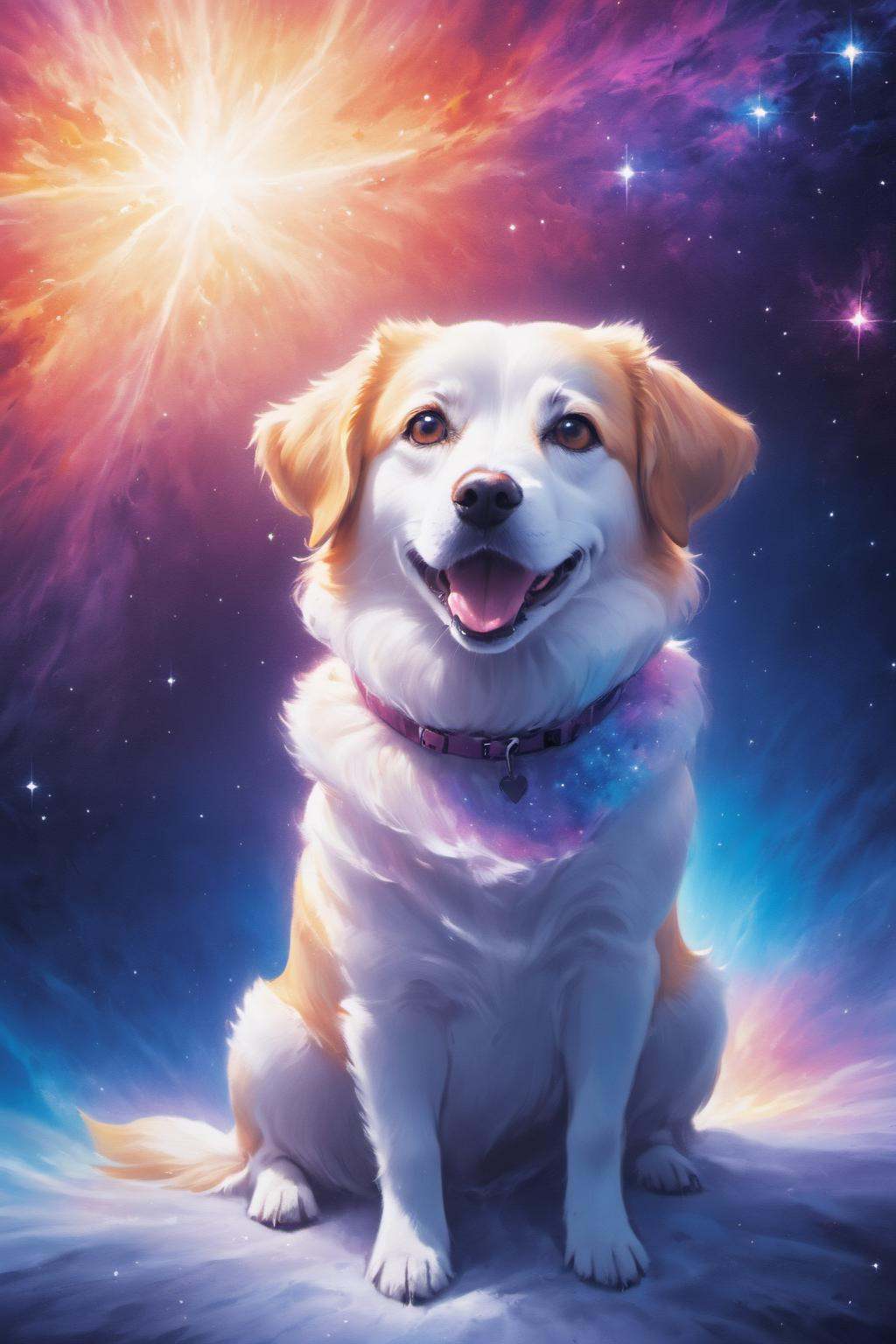 cosmic canvas,  galaxy background,  painting of a dog on Tensor.Art