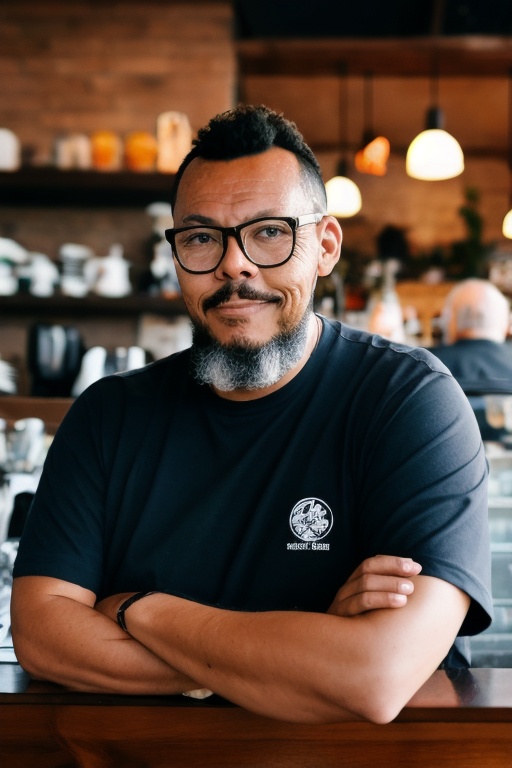 half body portrait of a man wearing glasses and beard in coffee shop. ,  gutto2024lora on Tensor.Art