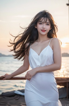  Blue Sky and White Cloud Beach,DSLR, (Good structure), HDR, UHD, 8K, A real person, Highly detailed, best quality, masterpiece, 1girl, realistic, Highly detailed, (EOS R8, 50mm, F1.2, 8K, RAW photo:1.2), ultra realistic 8k, ( solo, 1girl, , Wind, flowing hair, kind smile, , pose for picture, Dynamic pose, looking_at_viewer,  Detail,
sufei, dress