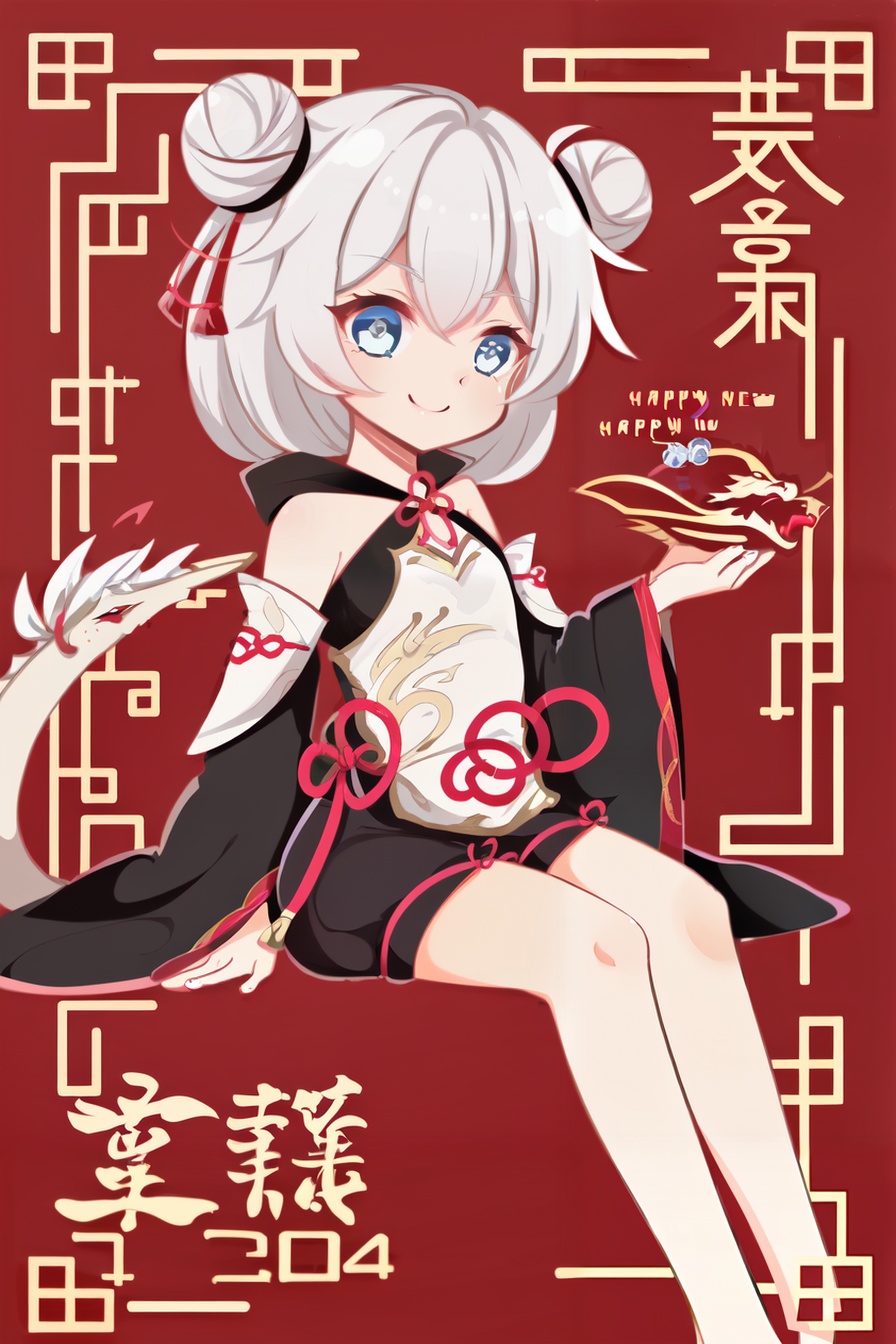 (hyper cute girl:1.1025), (flat color, vector art:1.3401), Chinese dragon theme, beautiful detailed eyes, hyper-detailed, hyper quality, eye-beautifully color, face, (her hair is shaped like a Chinese dragon, Chinese dragon, hair, Chinese dragon:1.2763), (1girl:1.2155), (high details, high quality:1.1576), (backlight:1.1576), high quality, (title:happy new year 2024:1.3), (cover design:1.2), simple background, cover art, trim, album_art, /, /, /, /, /, /, /, 1girl, (chibi), <lora:tangou-v100:0.8:lbw=OUTALL>, tangou, 1girl, theresa apocalypse, double bun, hair bun, chinese clothes, blue eyes, bare shoulders, bangs, white hair, short hair, black shorts, /, /, /, /, (((holding a little Chinese dragon))), (((sitting, Chinese dragon on legs))), [[smile]], large breast, dragon, (((Chinese dragon print))), (Loong:1.2), pajamas, kimono, bare shoulders, /, /, /, /, /, /, lantern, red background, ((simple background)), ((happy new year 2024, new year theme, new year, 2024, gift box,)), (red decorations on dragon), ((Chinese new year)), Chinese knot, red ornaments, spring festival, /, /, /, /, /, /, /, hair with body, CTA dress, CAY leg, Loong hands, body with Loong, dress with Loong, light particles, (Hair with Loong:1.2155), small breast with Loong, 1girl, small breast, marbling with hair and clothes, (original:1.1025), (arm down:1.1025), (paper cutting:1.1025), ------, Low saturation, grand masterpiece, Perfect composition, film light, light art, 