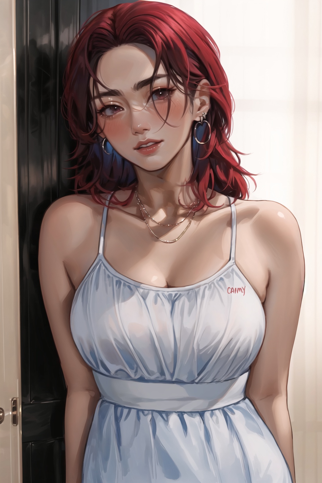 woman,  1girl,  long dyed red hair on Tensor.Art