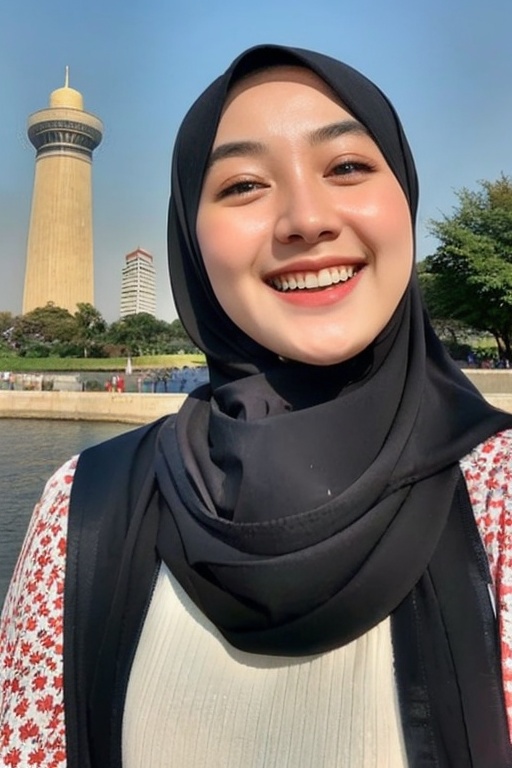 Take an interesting photo featuring (Lush Girlfriend) who is also a (Tax Collector),  showing her warmth with (bright smil...