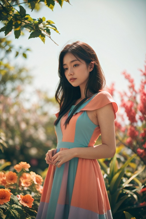 woman,  flower dress,  colorful on Tensor.Art